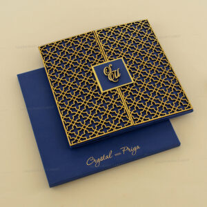 Elegant Gold Laser-Cut Wedding Card 9312Blue